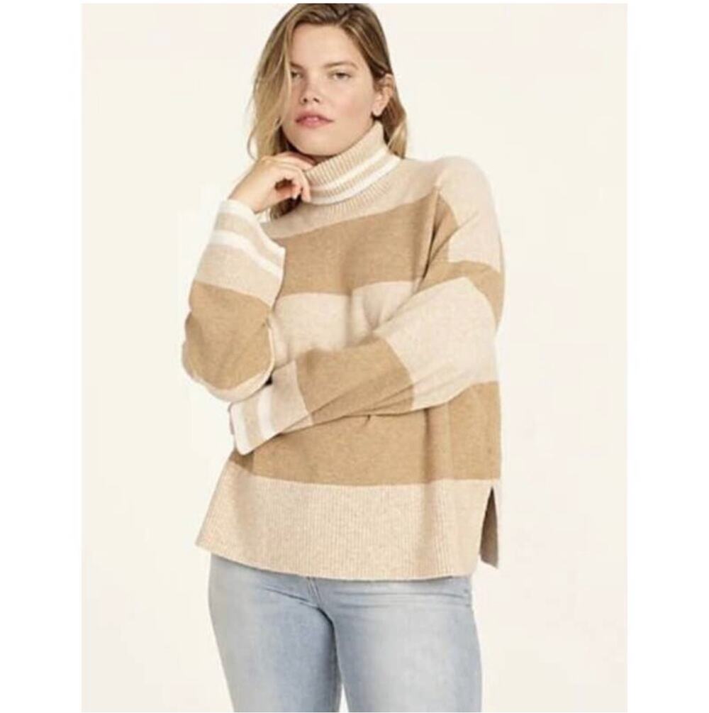 J. Crew Striped Turtleneck Sweater in Supersoft Yarn Heather Linen Camel NWT